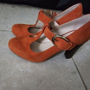 Franco Sarto Vibrant Orange Heels with Gold Accent